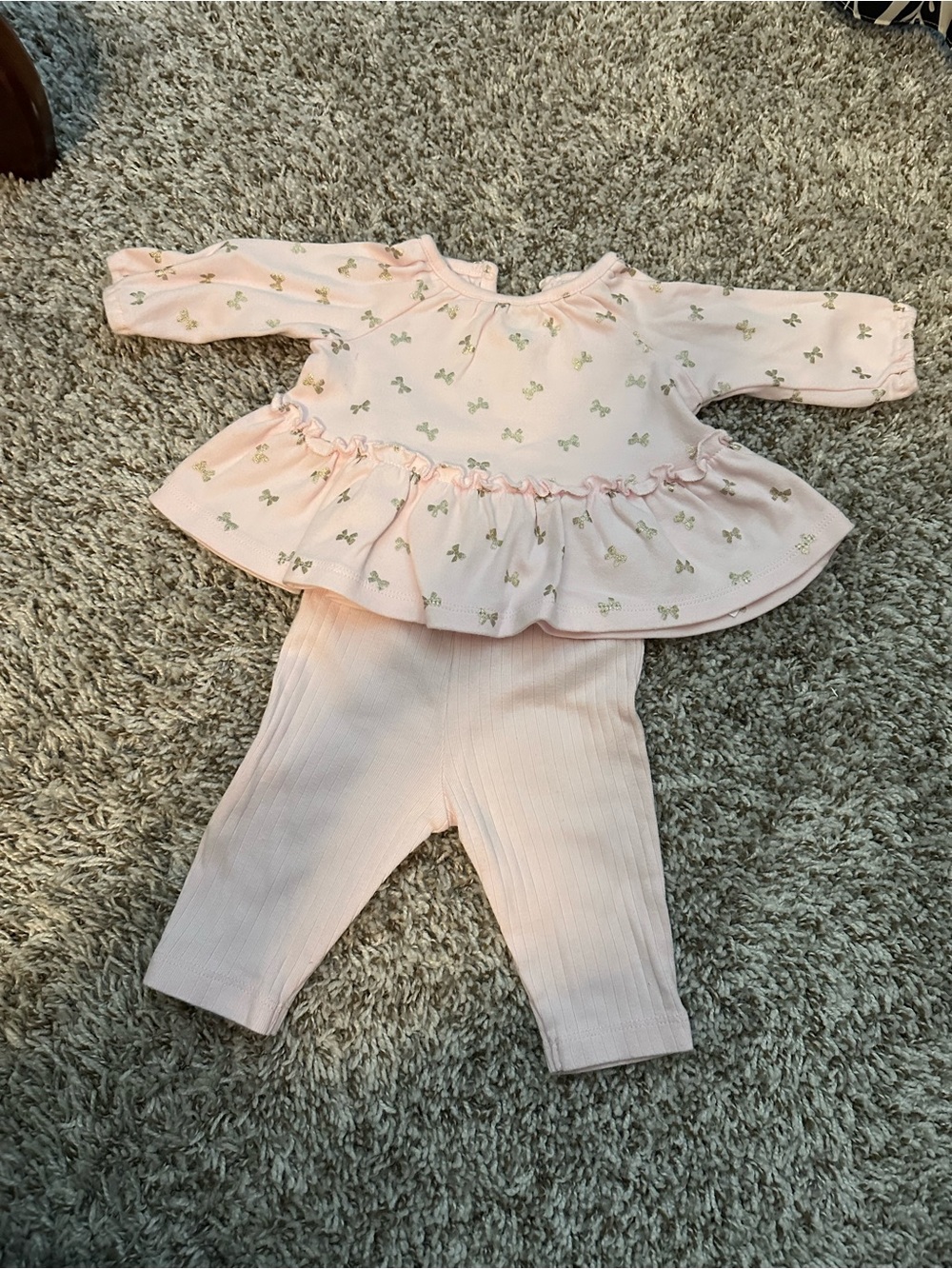 Little Me Light Pink Floral Bow Peplum Set